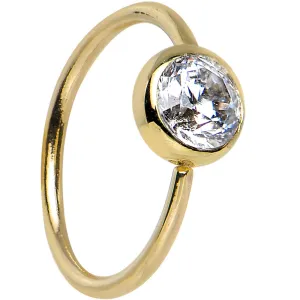 20 Gauge 5/16 Clear CZ Solid 14KT Yellow Gold Hoop Ring