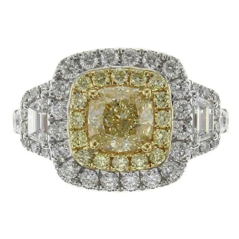 2.41ct tw Ladies Fancy Yellow Center Trapezoid Side Diamond Ring