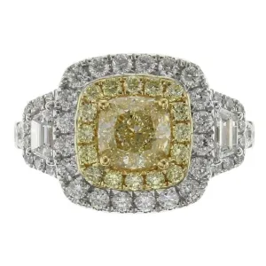 2.41ct tw Ladies Fancy Yellow Center Trapezoid Side Diamond Ring