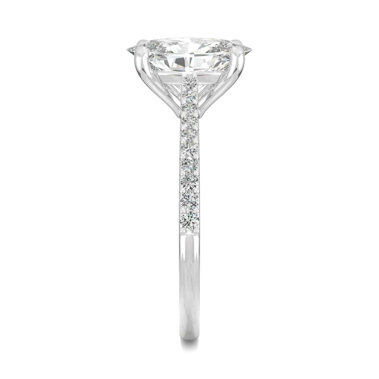 2.49 CTW DEW Elongated Oval Moissanite Engagement Ring in 14K White Gold