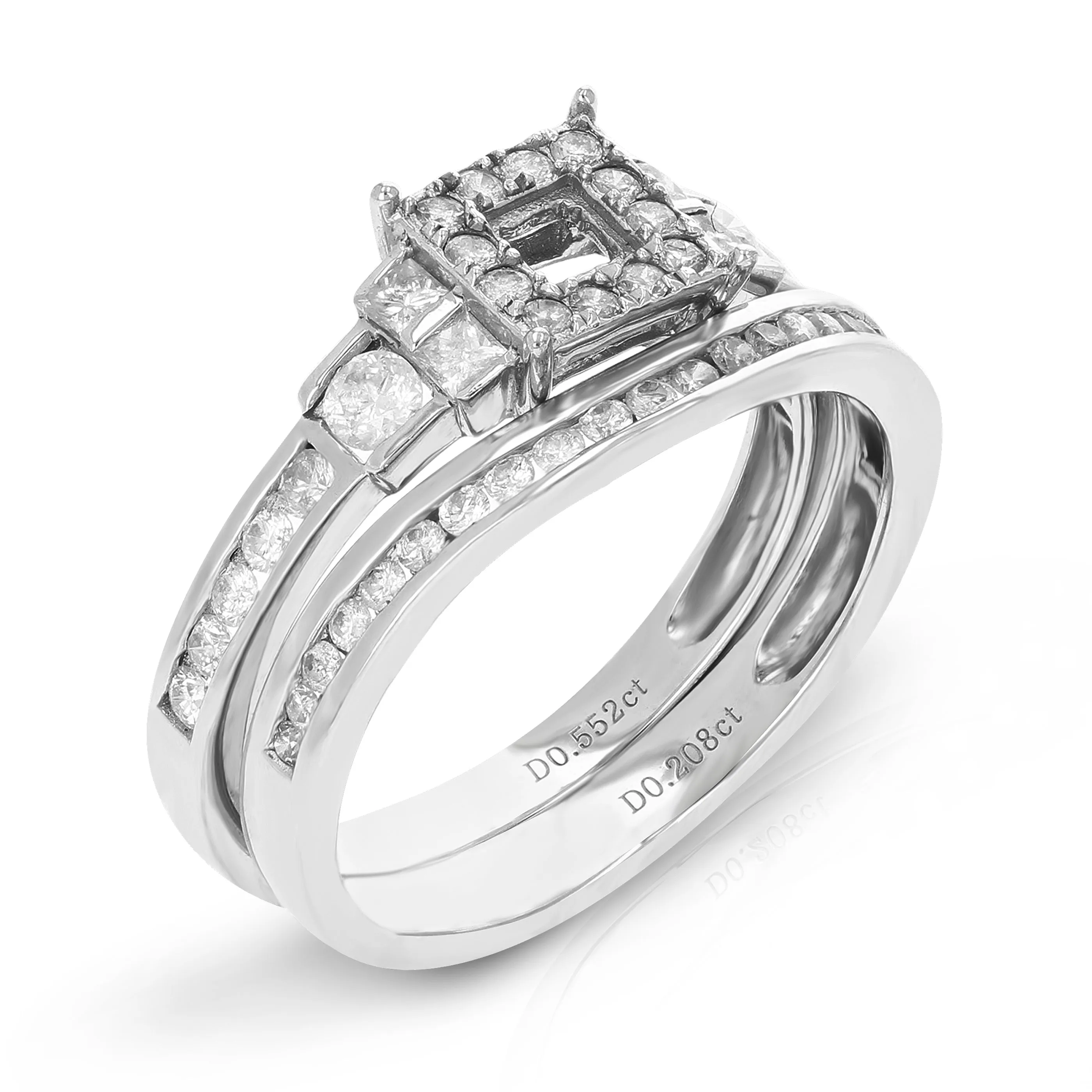 3/4 cttw Diamond Wedding Semi Mount Ring Set in Silver