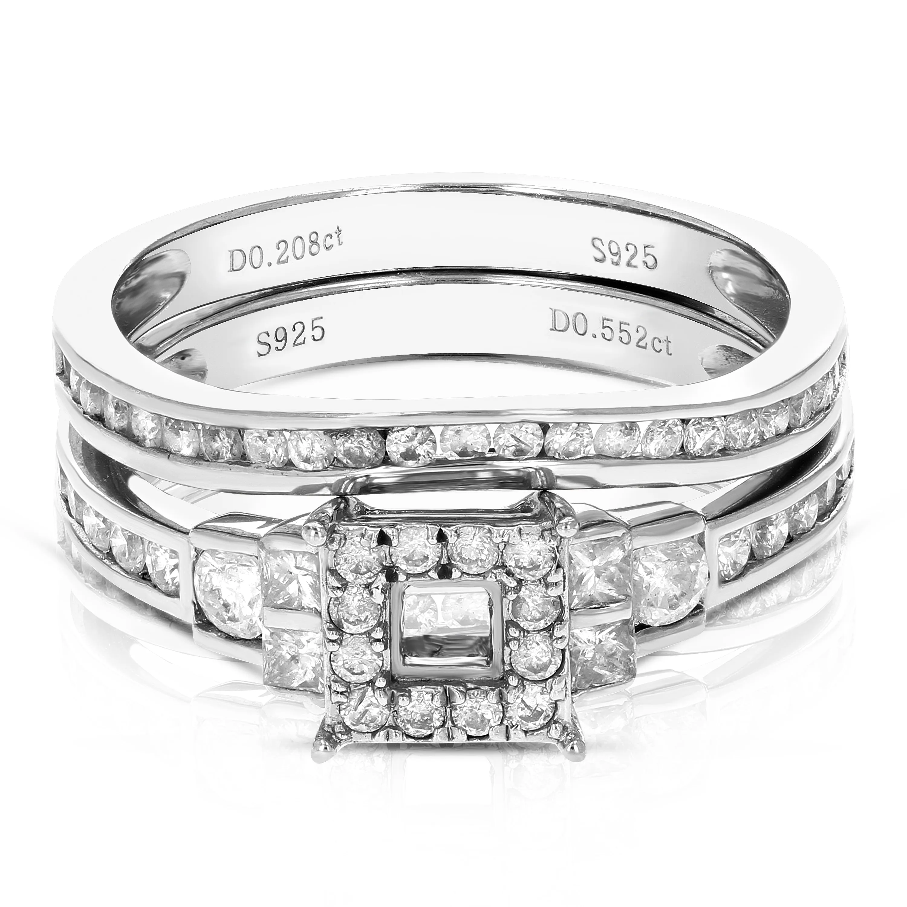 3/4 cttw Diamond Wedding Semi Mount Ring Set in Silver