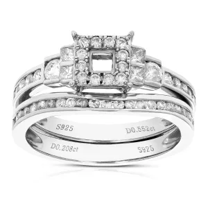 3/4 cttw Diamond Wedding Semi Mount Ring Set in Silver