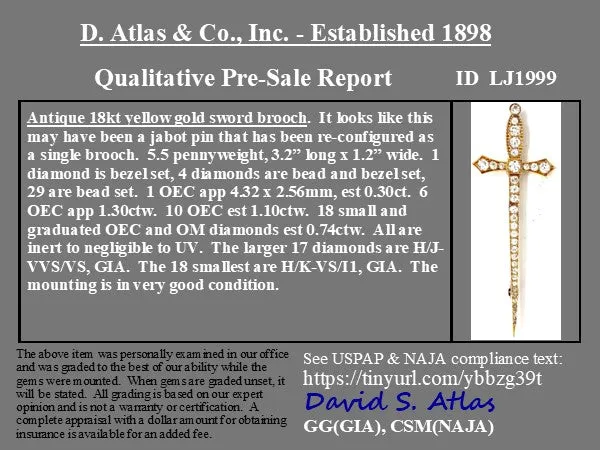 3.44ctw Antique Diamond Sword Pin/Brooch