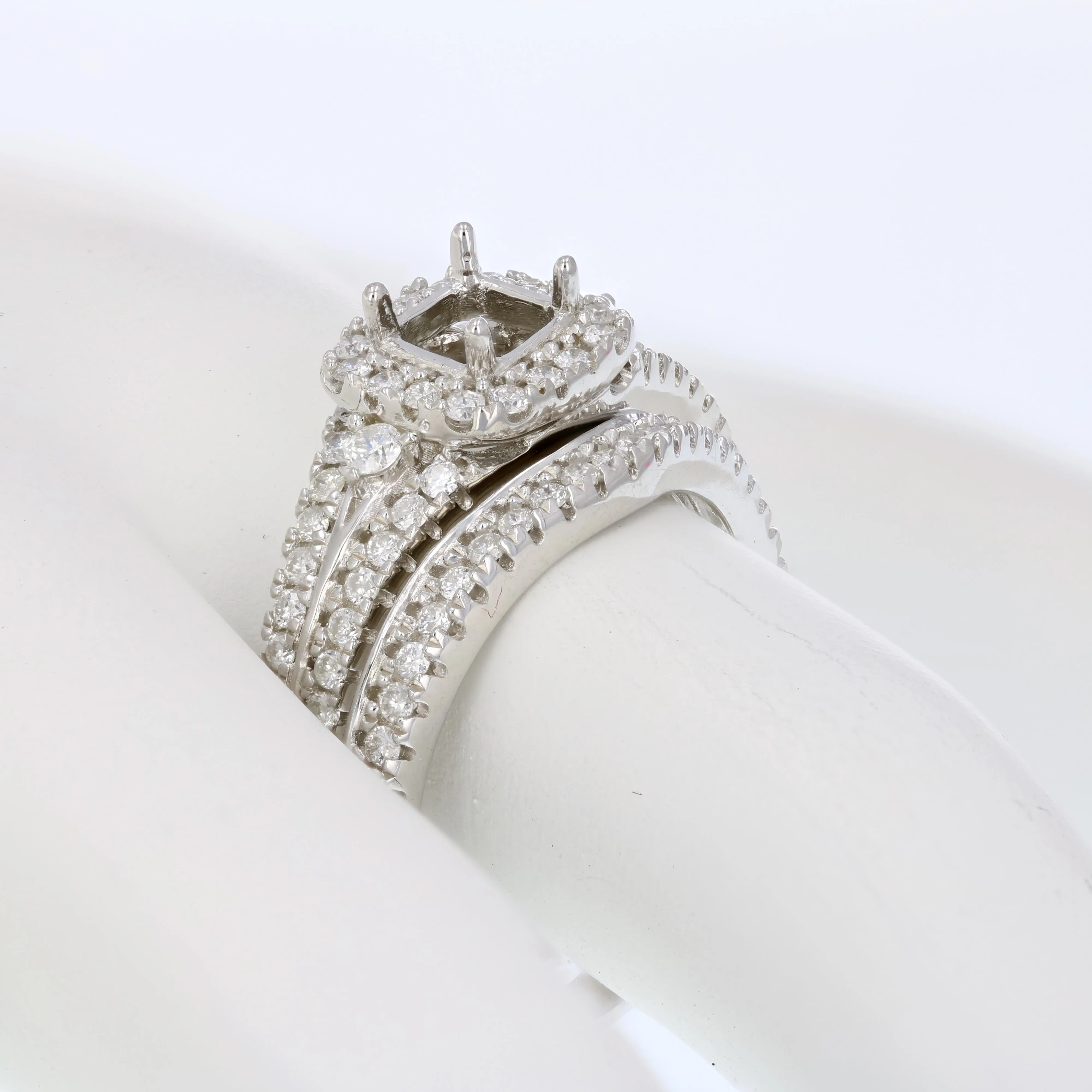 3/5 cttw Diamond Cushion Semi Mount Wedding Ring Set in Silver