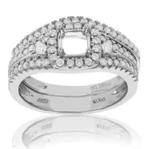 3/5 cttw Diamond Cushion Semi Mount Wedding Ring Set in Silver