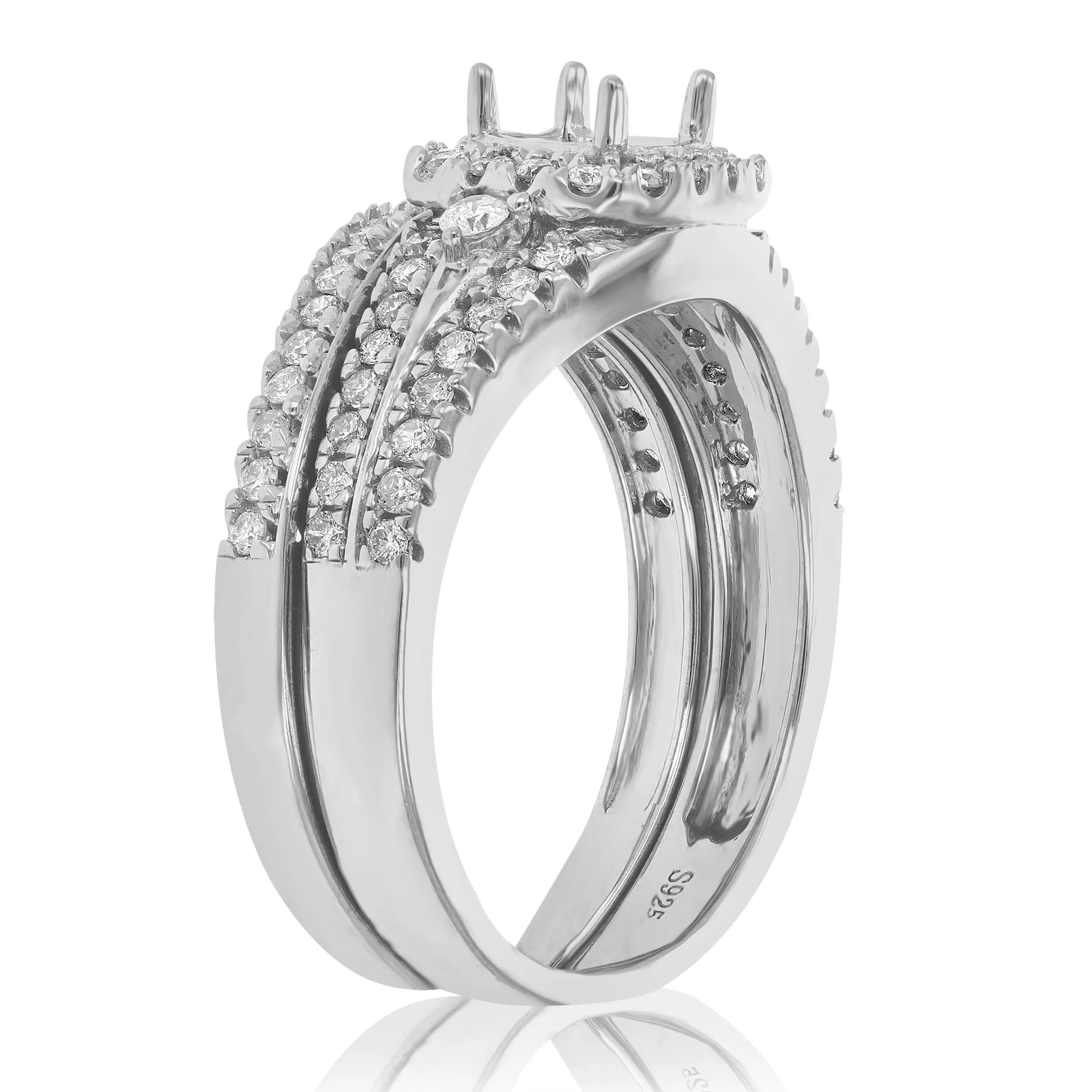3/5 cttw Diamond Cushion Semi Mount Wedding Ring Set in Silver