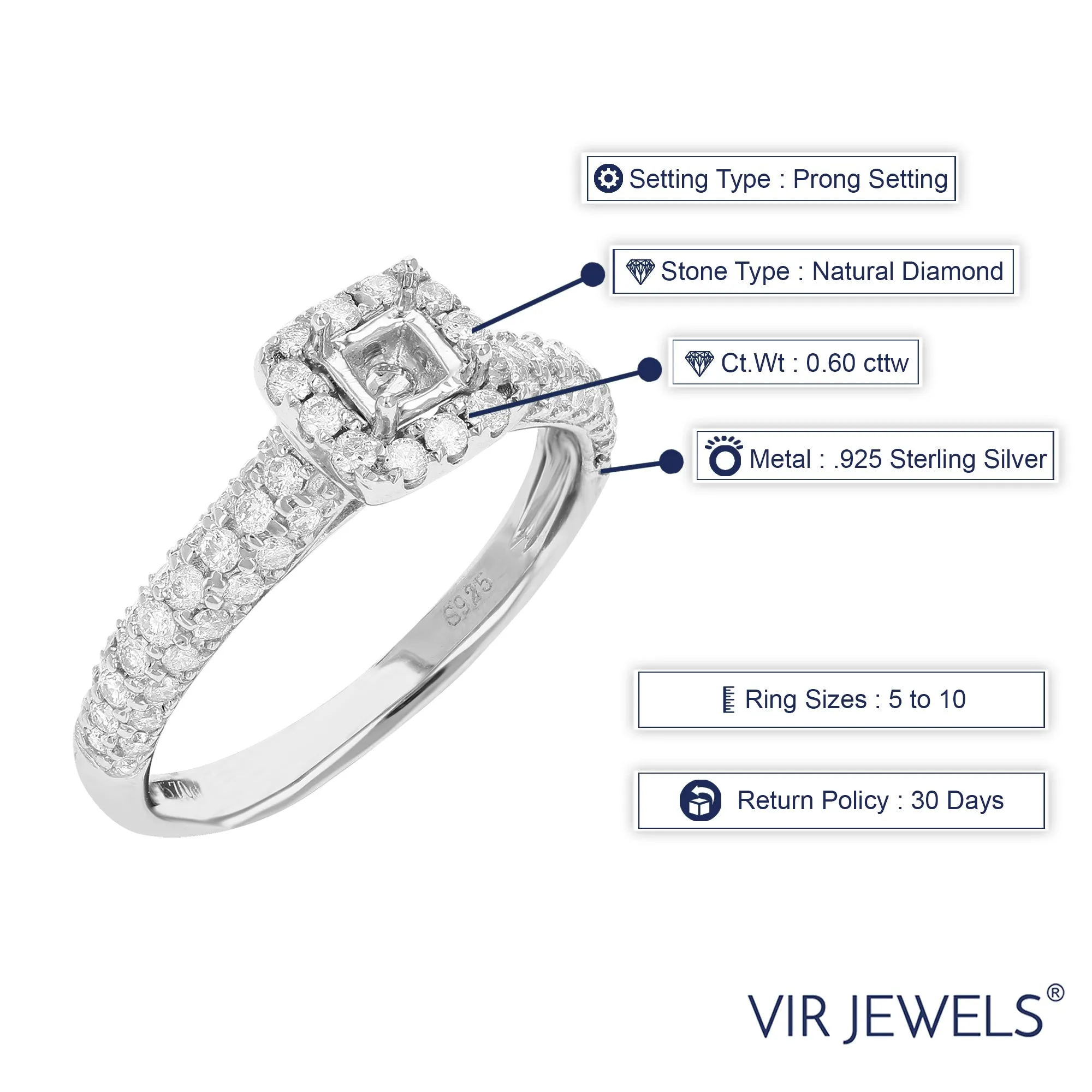 3/5 cttw Diamond Semi Mount Engagement Ring in Silver