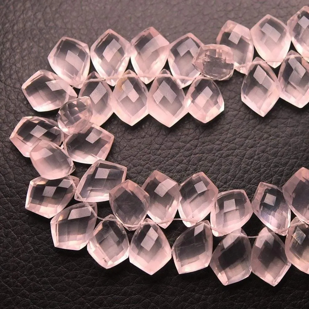4 Match Pair, Natural Faceted Fancy Shape Briolettes Calibrated Size 12X8mm Rose Quartz