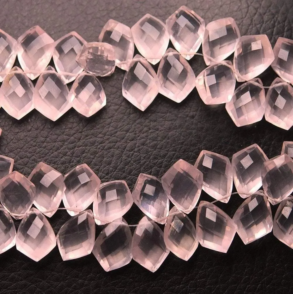 4 Match Pair, Natural Faceted Fancy Shape Briolettes Calibrated Size 12X8mm Rose Quartz