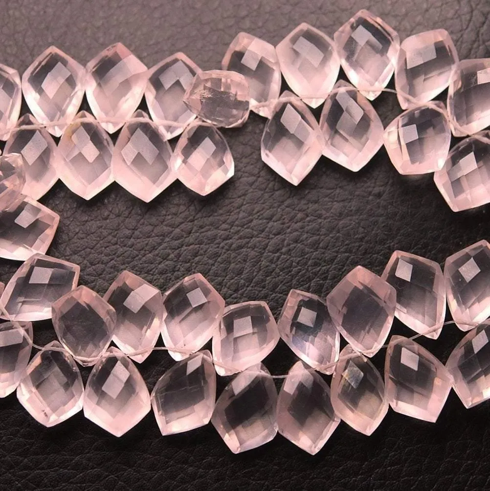4 Match Pair, Natural Faceted Fancy Shape Briolettes Calibrated Size 12X8mm Rose Quartz