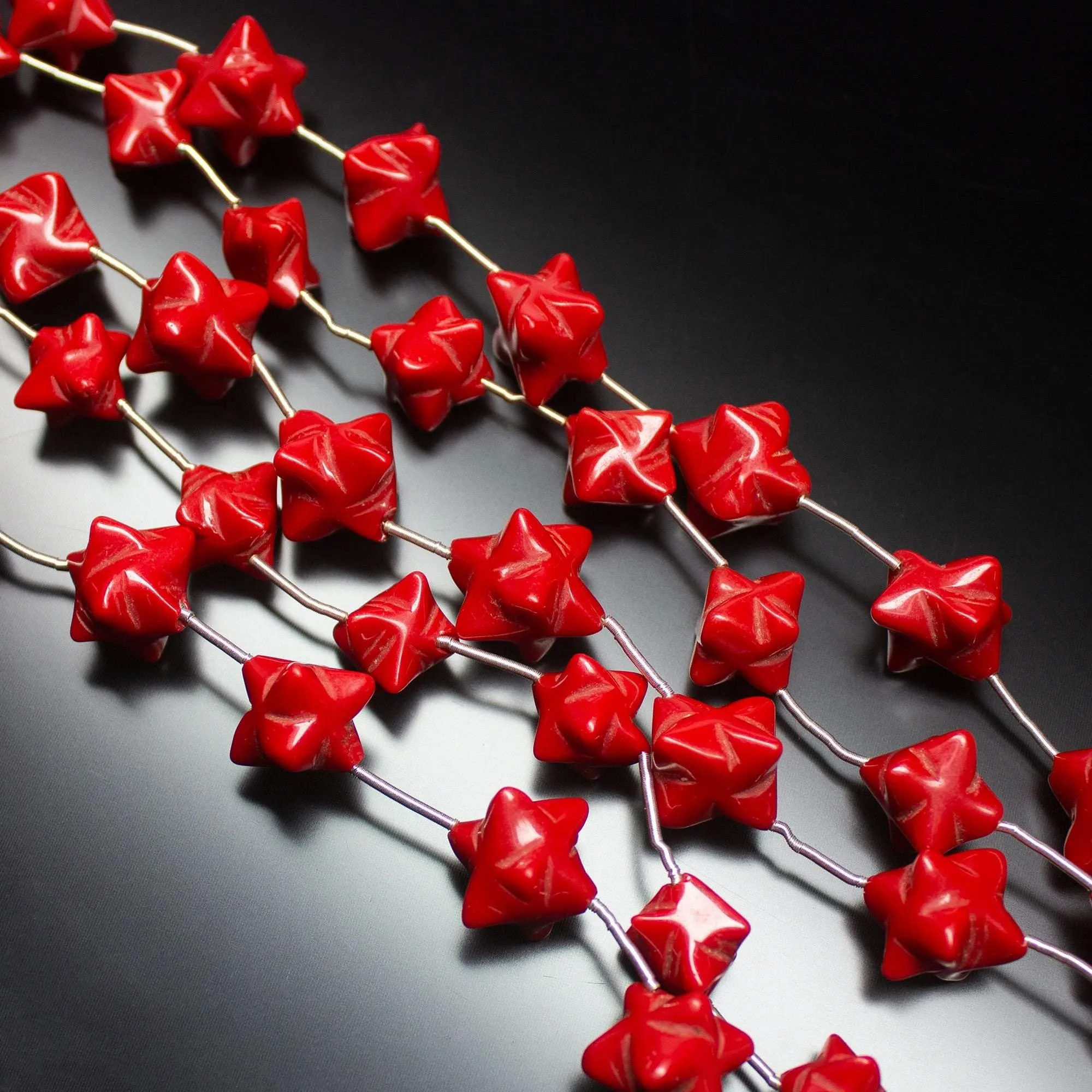 9 inches, 10-13mm, Fancy Red Stone Star Shape Loose Beads