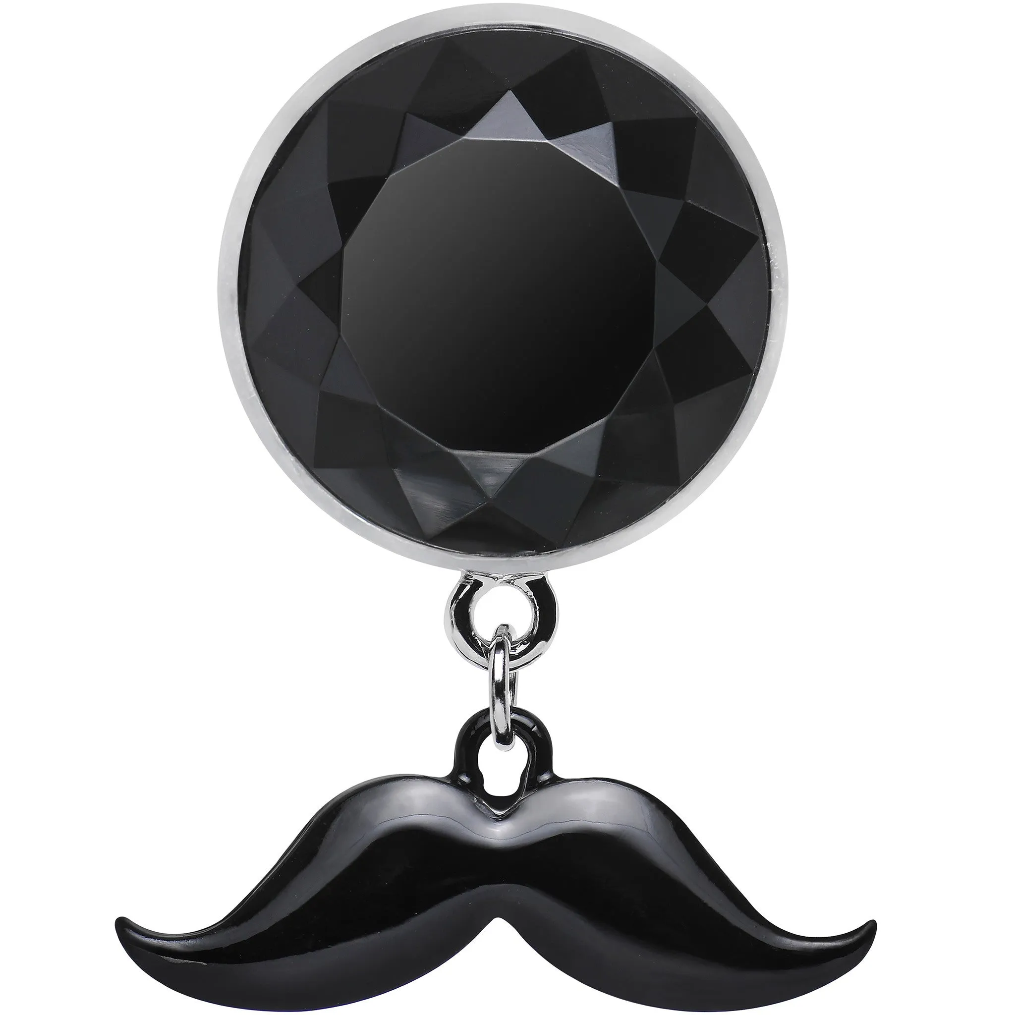 9/16 Black Dangling Mustache Steel Plug
