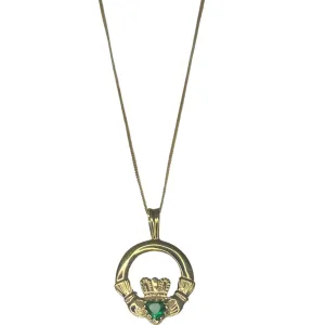 9ct Gold Claddagh Emerald Pendant & Chain Necklace Set