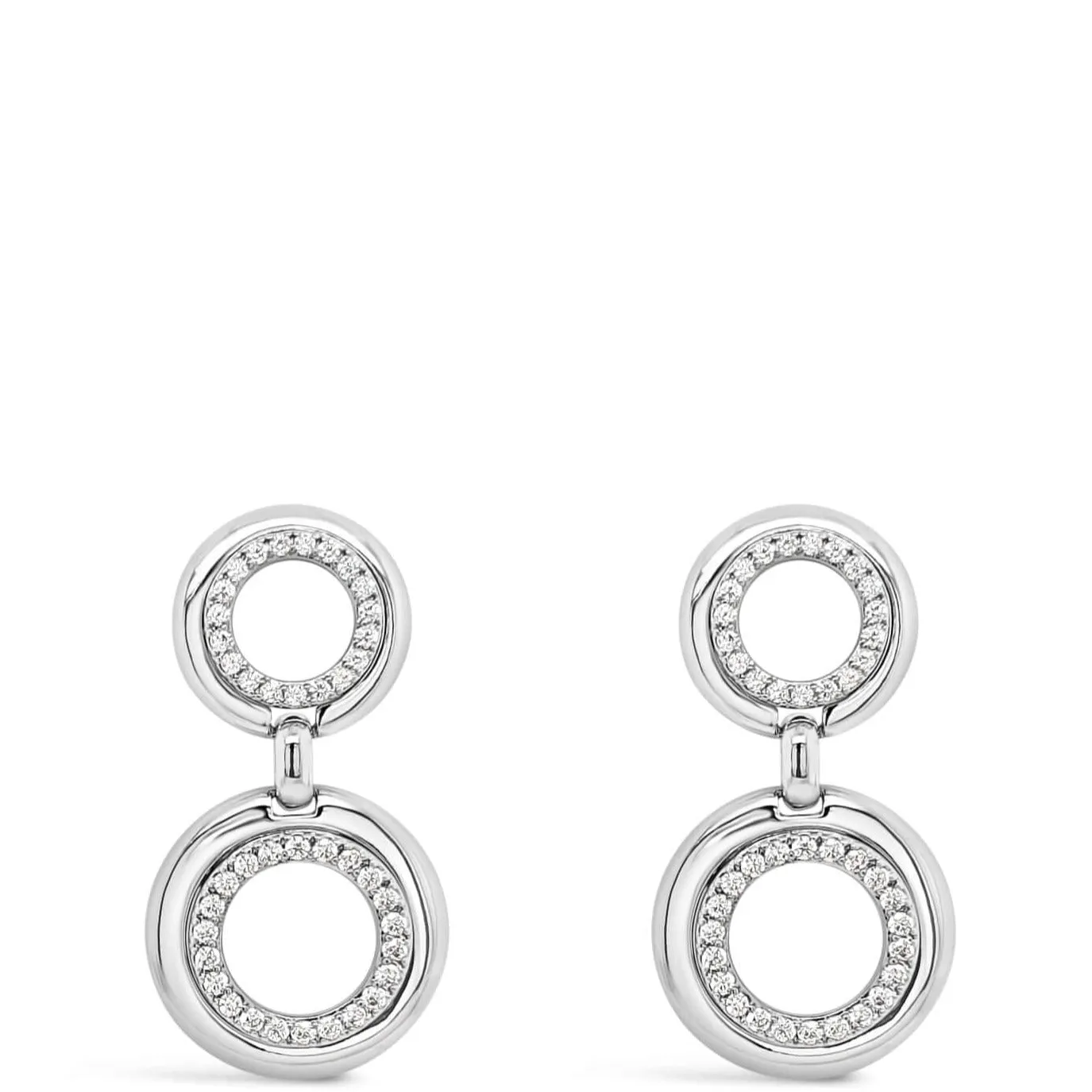 Absolute Silver Double Circle Drop Earrings