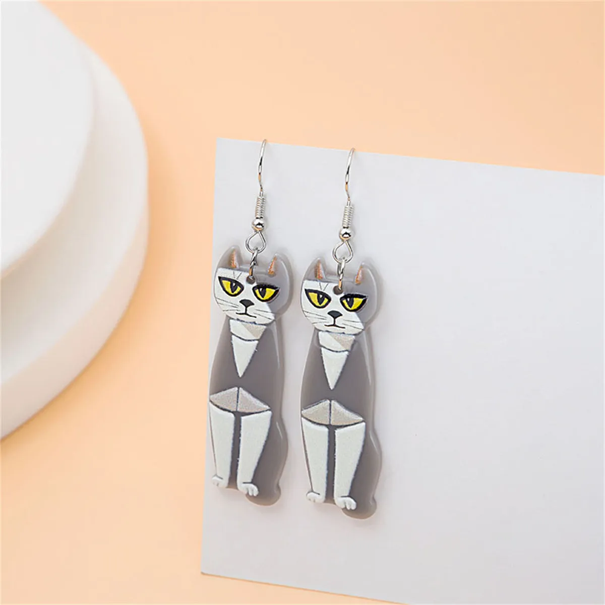 Acrylic & Silver-Plated Cat Drop Earrings