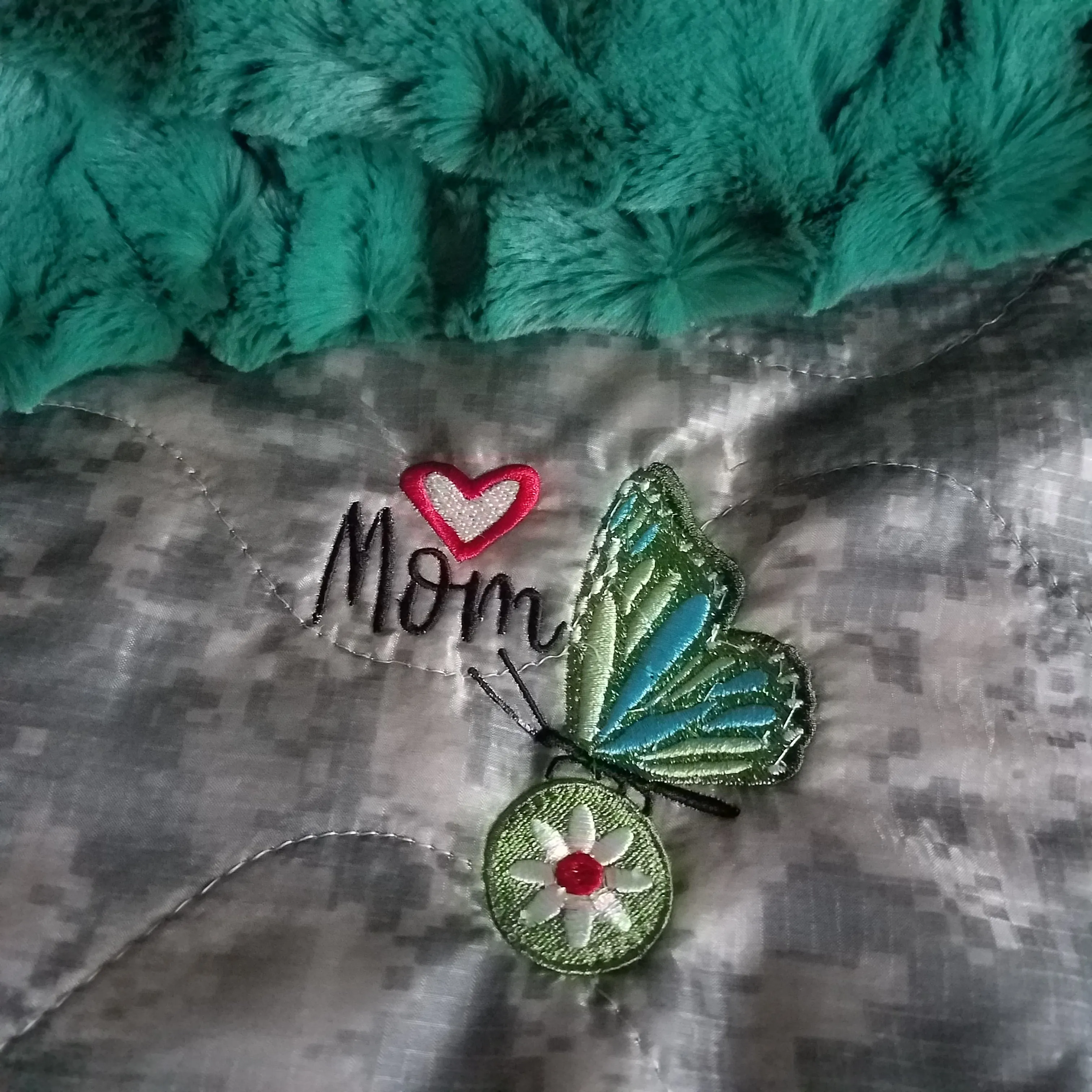 ACU/UCP Camo Pattern 'Butterfly on Daisy' Woobie Weighted Blanket - Mother's Day Gift