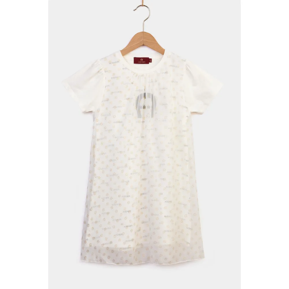 Aigner Kids Girl's White Chiffon Polka Dot Dress