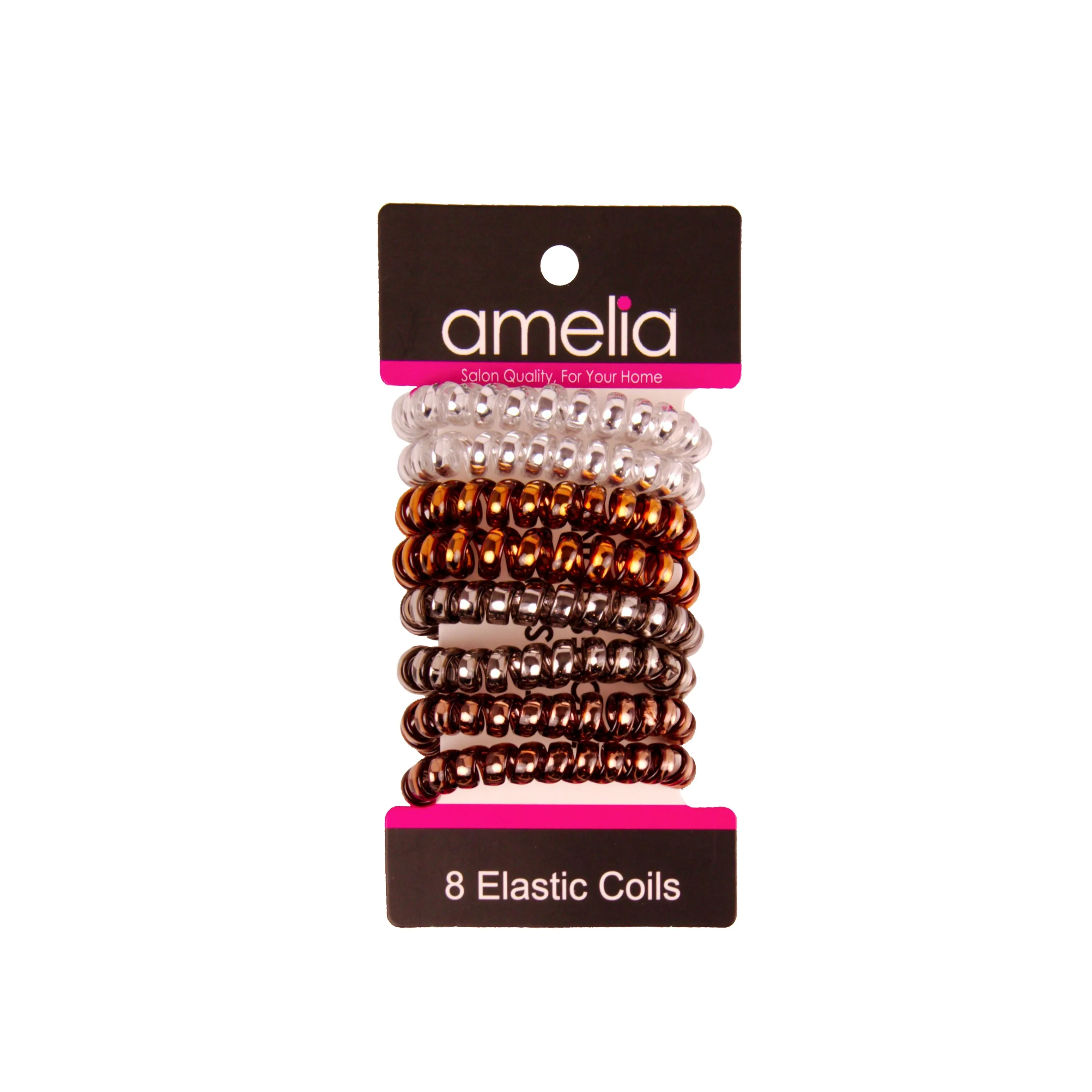 Amelia Beauty Products 8 Medium Smooth Elastic Hair Coils, 2.25in Diameter Spiral Hair Ties, Gentle on Hair, Strong Hold and Minimizes Dents and Creases, Earth Tones