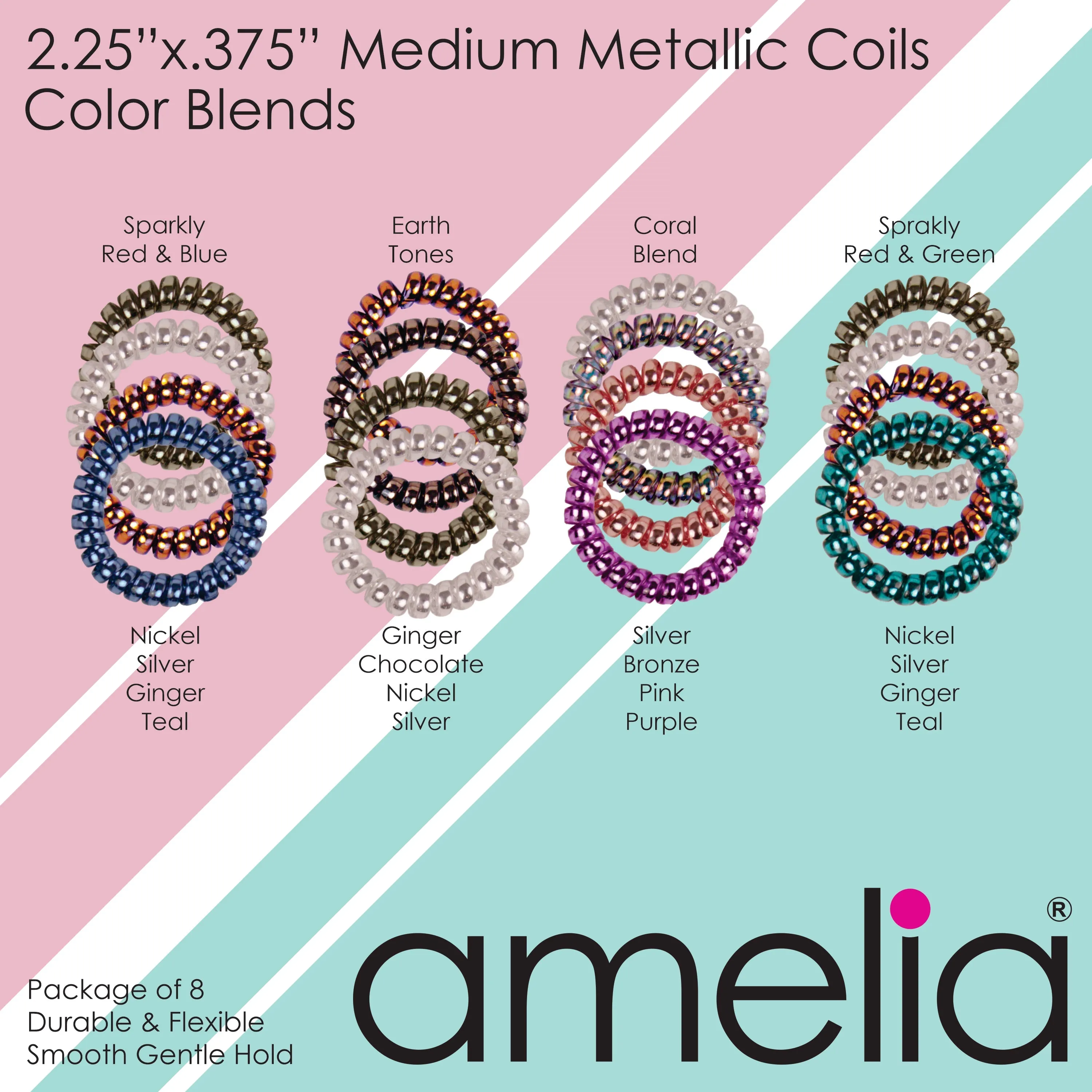 Amelia Beauty Products 8 Medium Smooth Elastic Hair Coils, 2.25in Diameter Spiral Hair Ties, Gentle on Hair, Strong Hold and Minimizes Dents and Creases, Olive