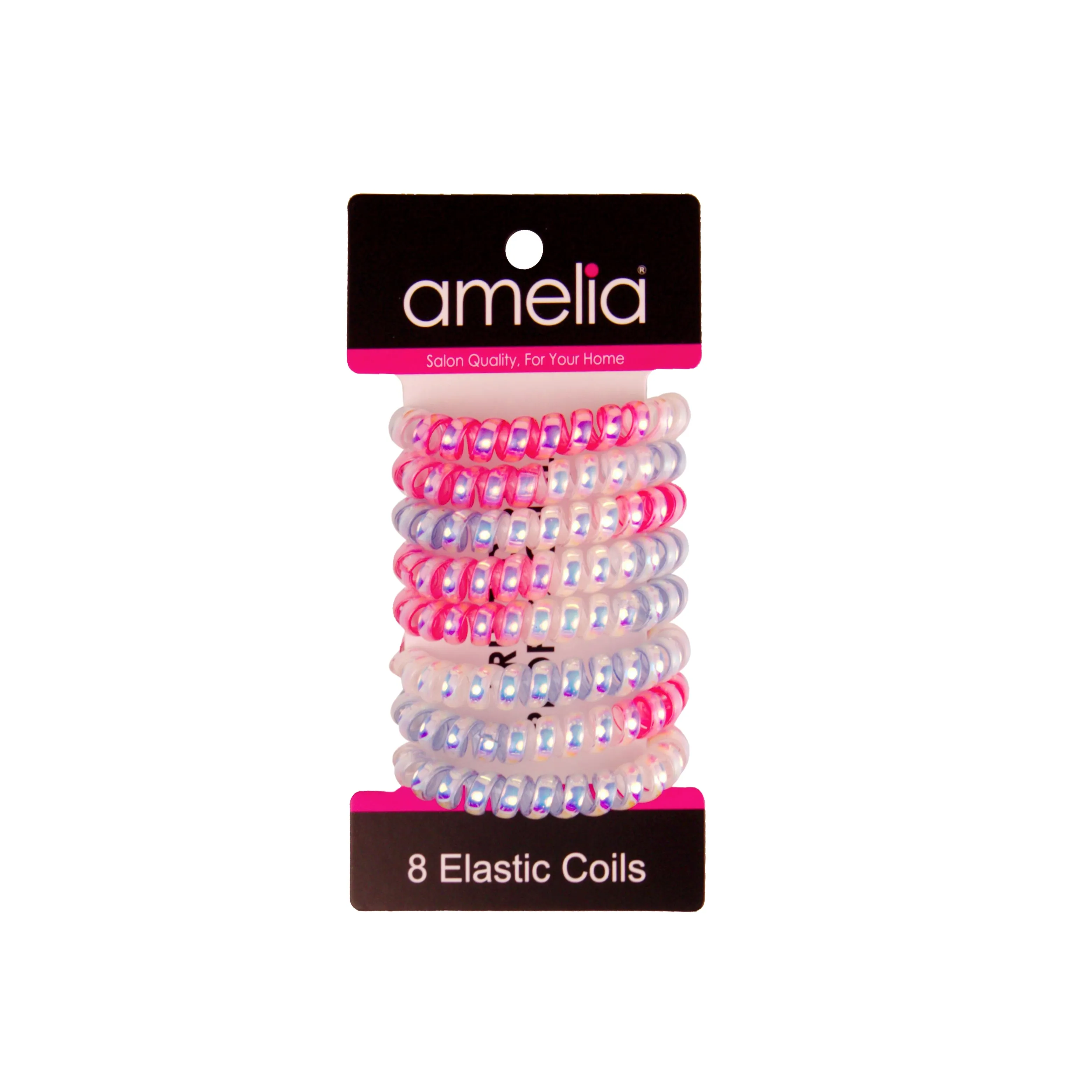 Amelia Beauty Products 8 Medium Smooth Elastic Mutli-Colored Hair Coils, 2.25in Diameter Spiral Hair Ties, Gentle Yet Strong Hold and Minimizes Dents, Pink/Blue