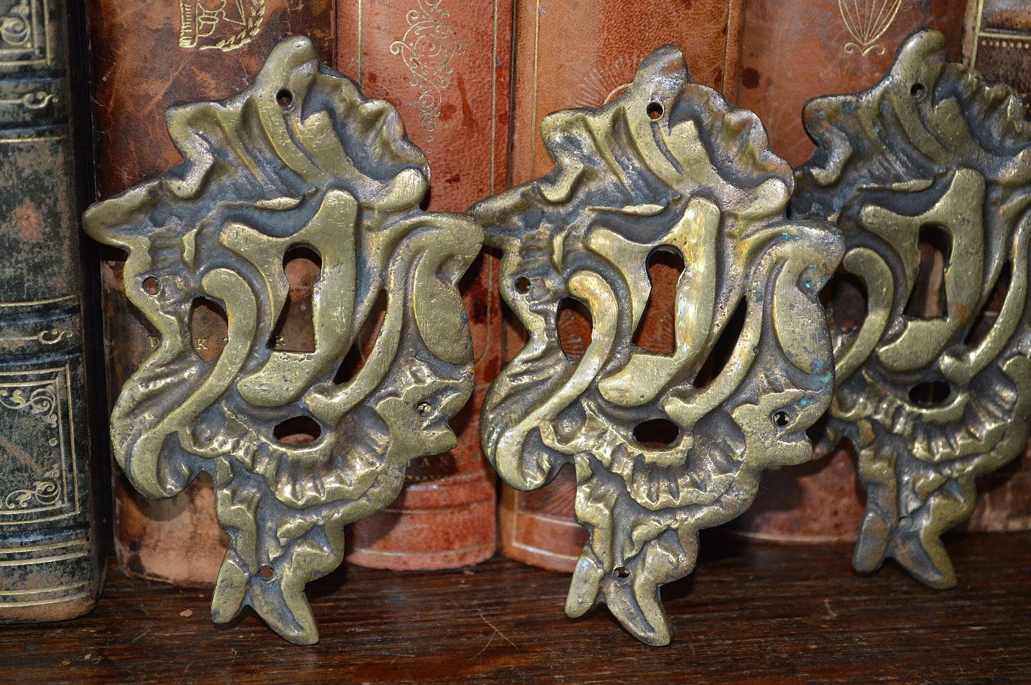 Antique French Brass Keyhole Escutcheon Furniture Hardware 5 Available