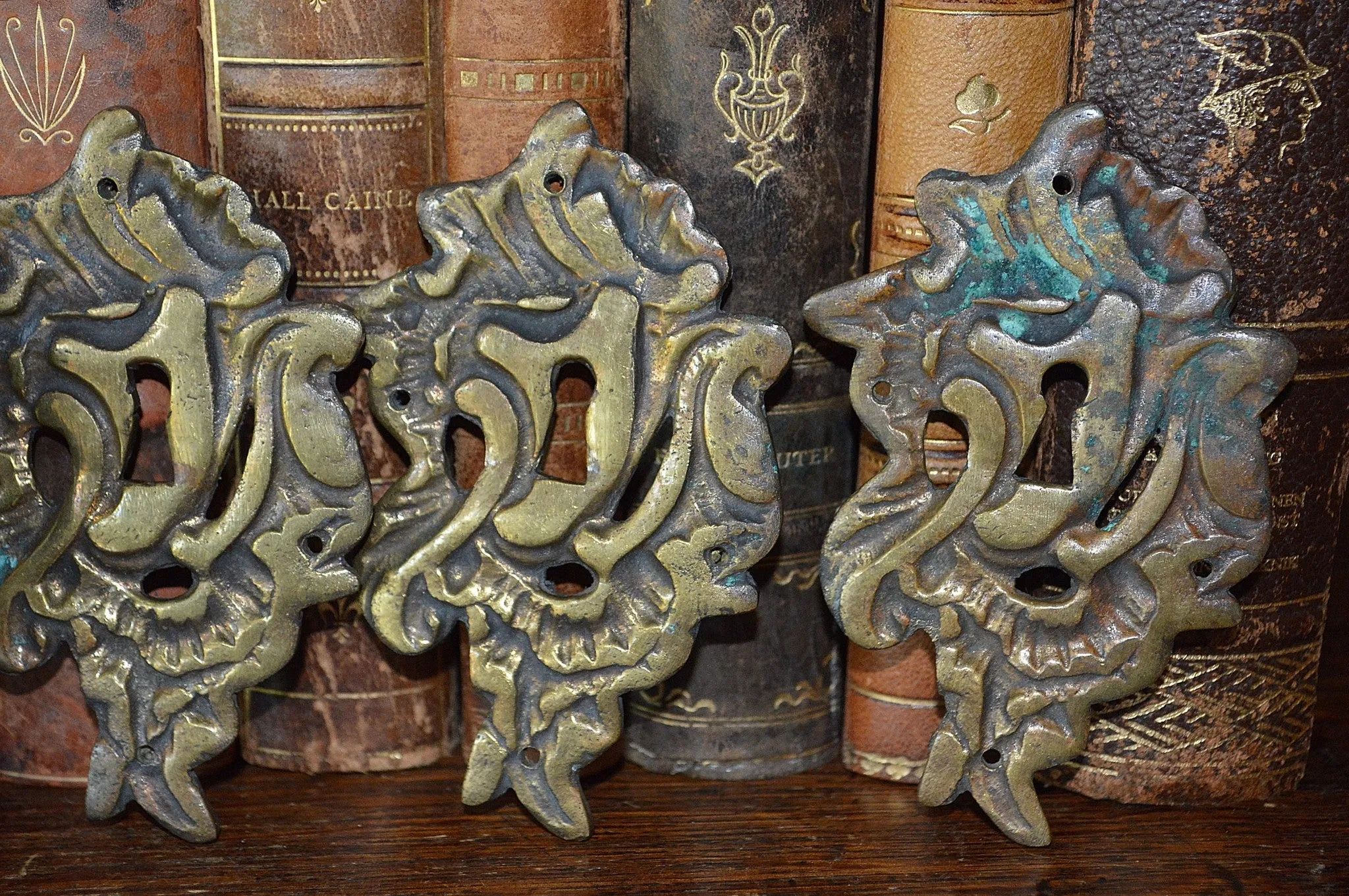 Antique French Brass Keyhole Escutcheon Furniture Hardware 5 Available