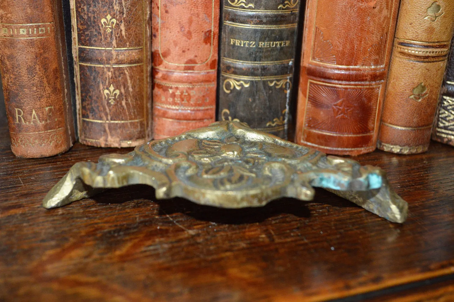 Antique French Corner Mount Brass Trim Cap Hardware