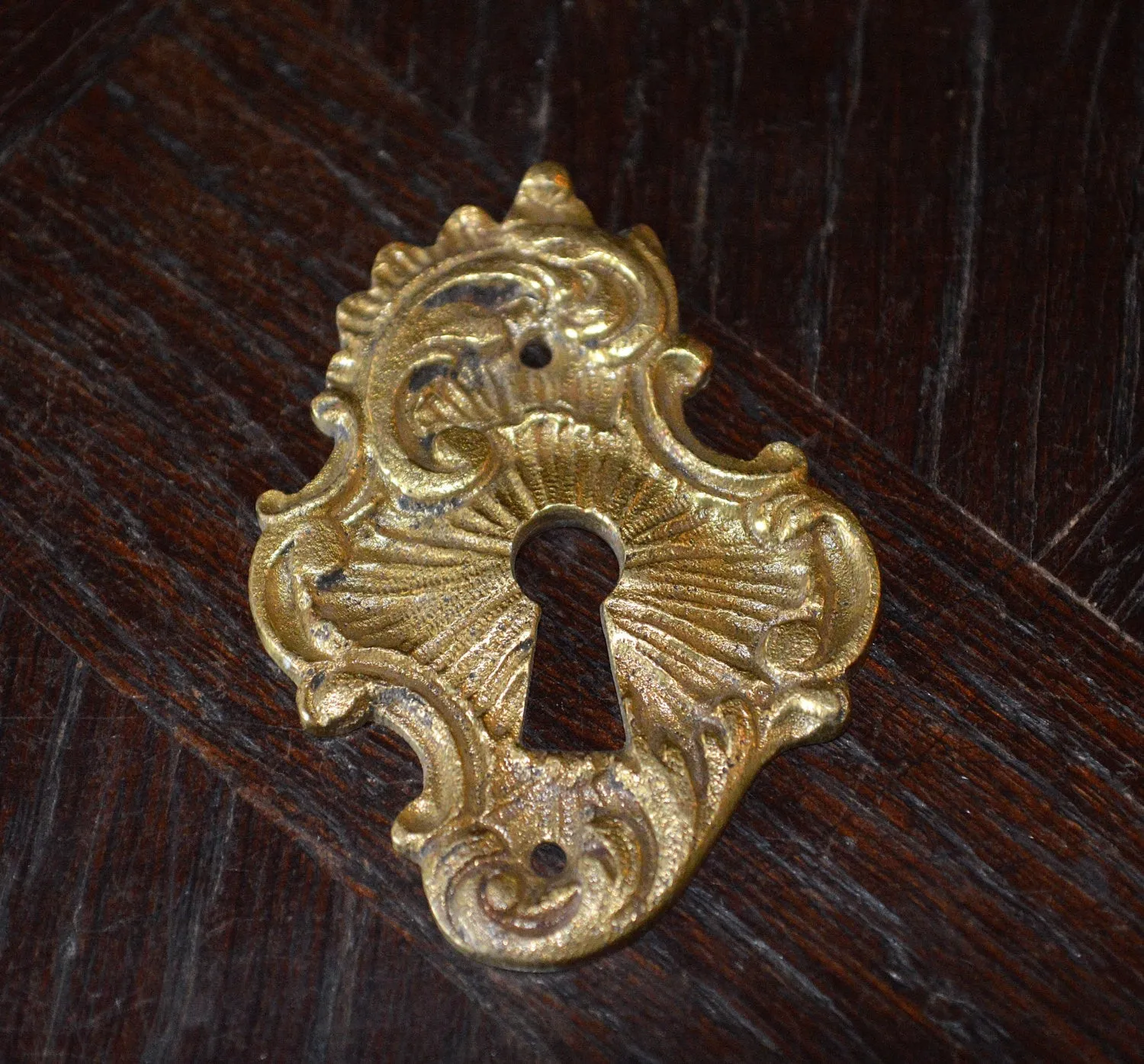 Antique French Escutcheon Gilt Bronze Sunburst Keyhole Hardware