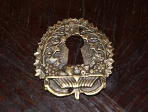 Antique French Keyhole Escutcheon Bronze Hardware Fruit Basket And Vines