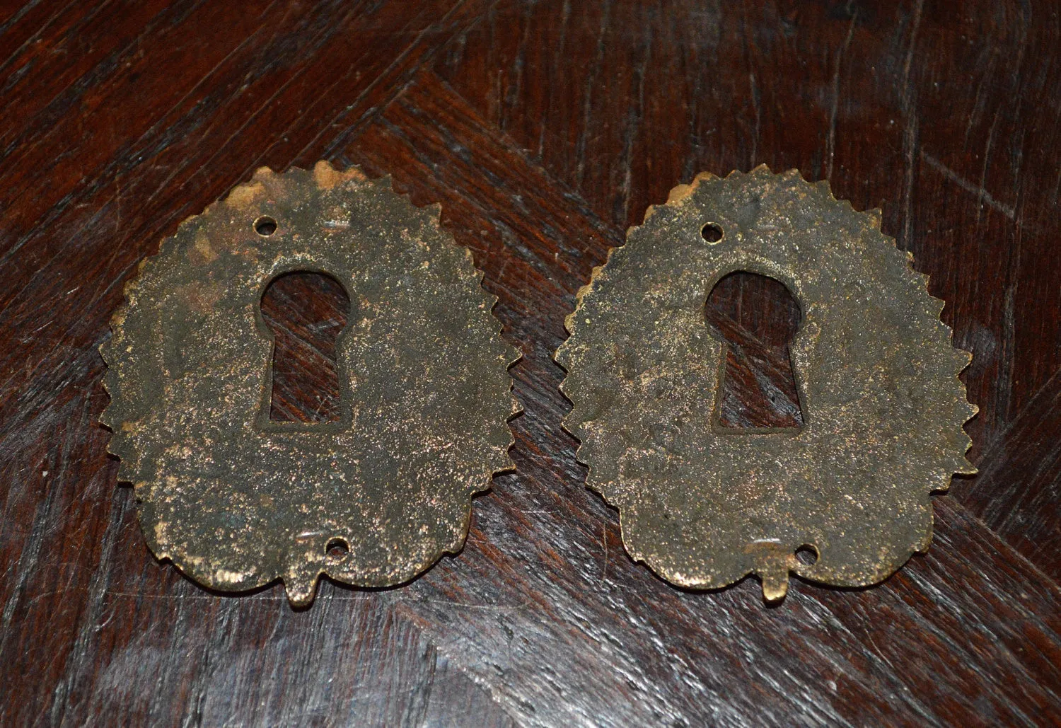 Antique French Keyhole Escutcheon Bronze Hardware Fruit Basket And Vines