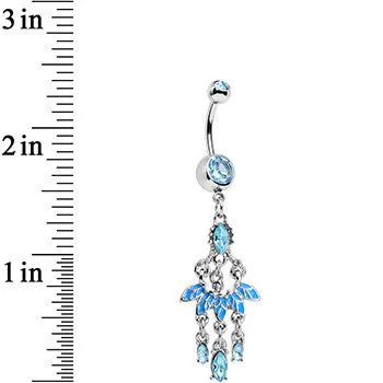 Aqua Gem Blue Belle of the Ball Fan Chandelier Belly Ring