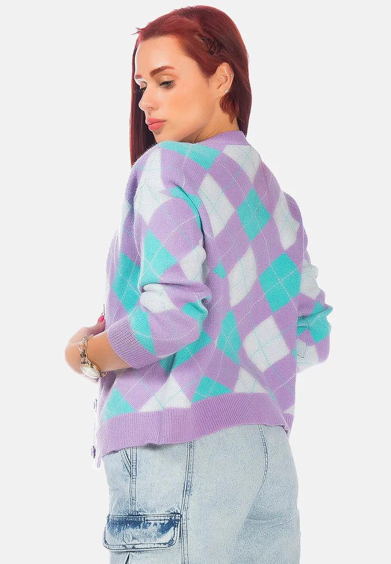 Argyle Checks Full Sleeve Cardigan
