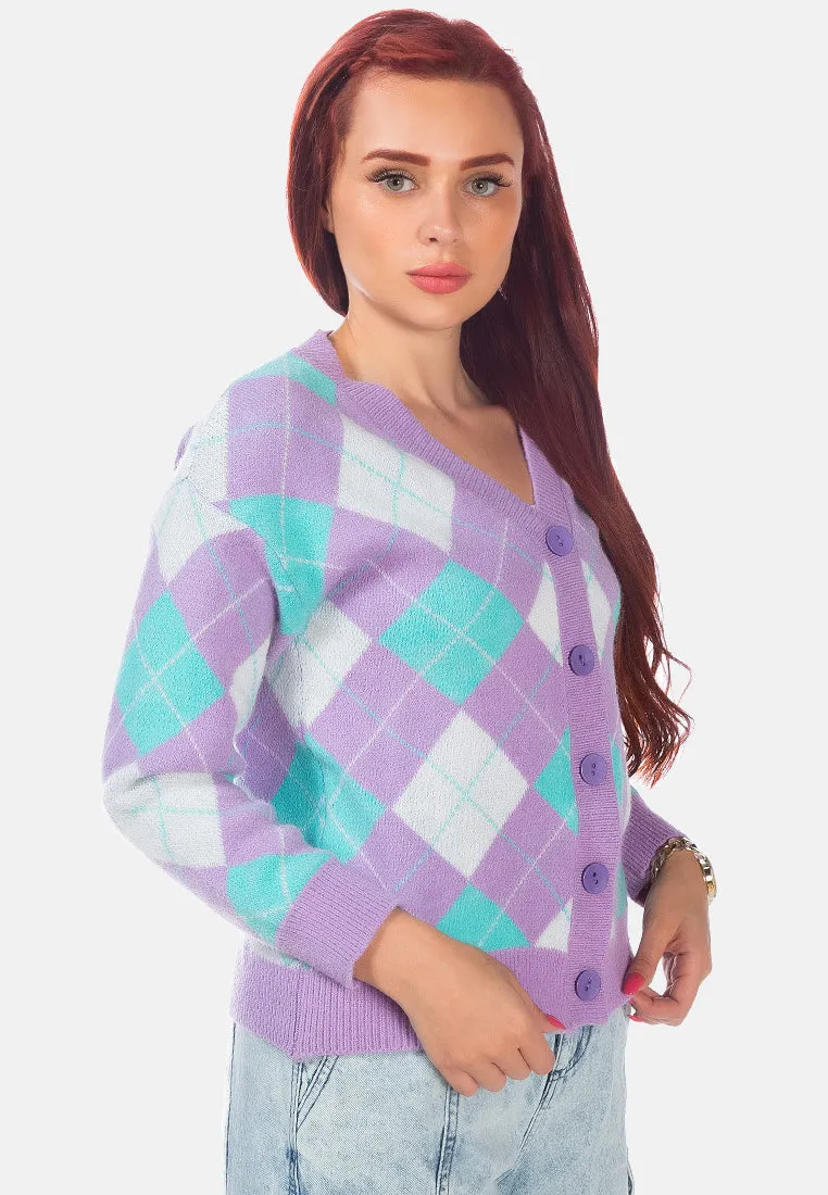 Argyle Checks Full Sleeve Cardigan