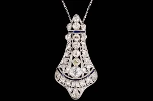 Art Deco Platinum Diamond and Sapphire Brooch and Pendant