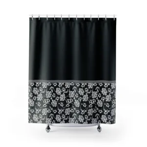 Baroque Shower Curtain In Black Contrast Color Block Pattern