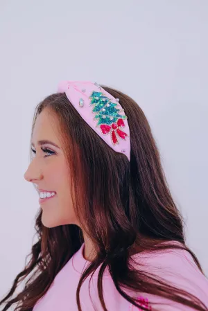 Bejeweled Christmas Tree Knotted Headband- 2 Colors