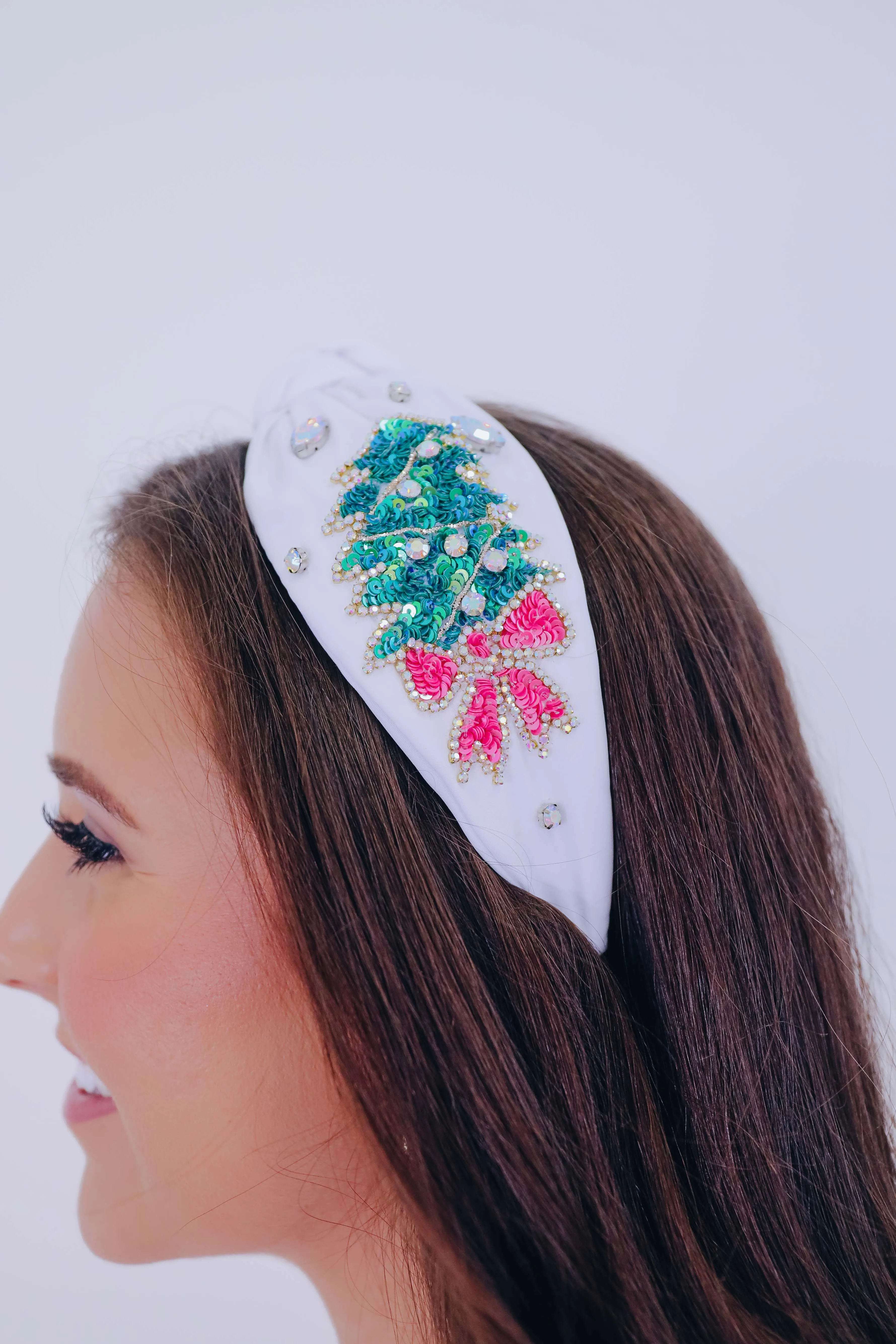 Bejeweled Christmas Tree Knotted Headband- 2 Colors
