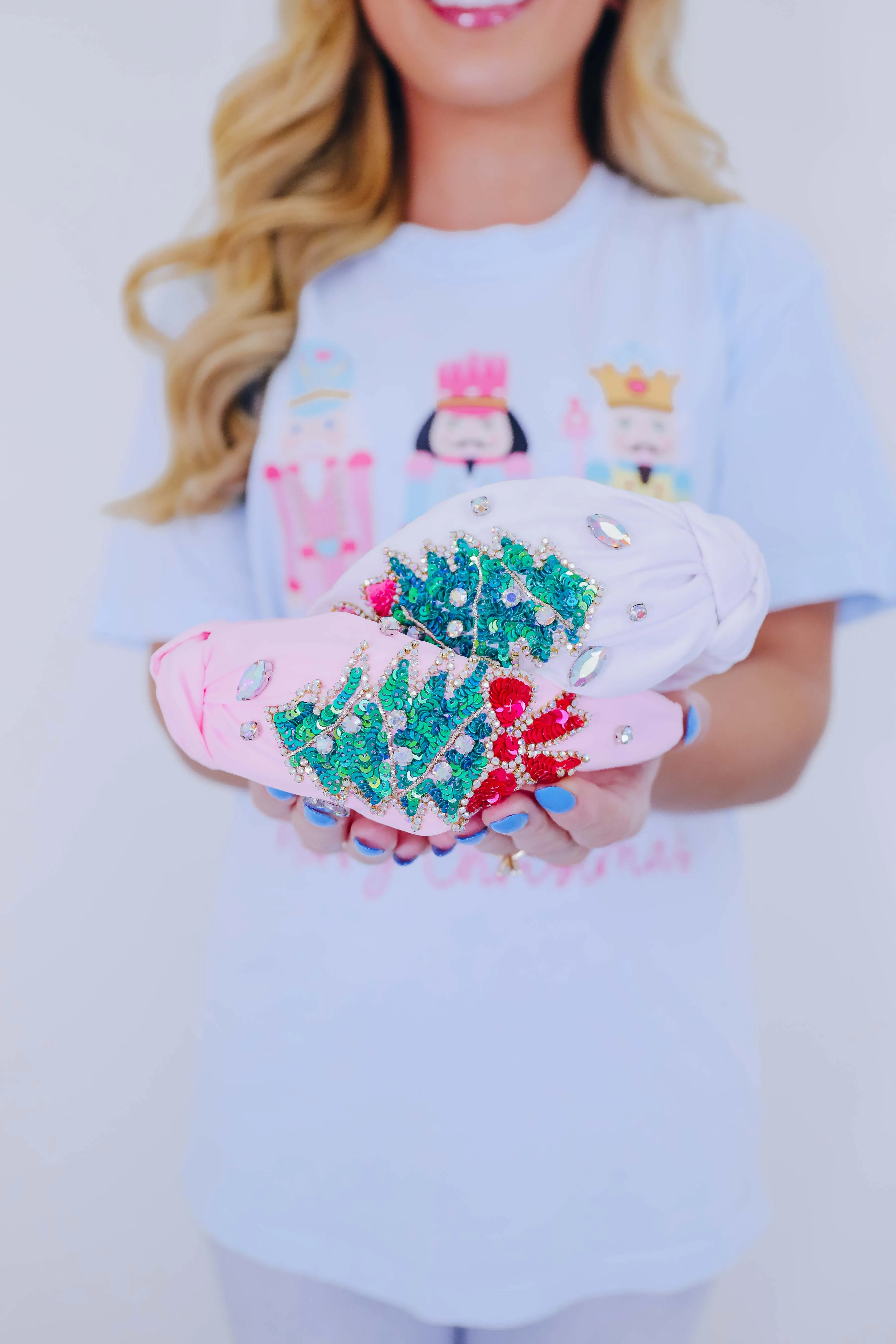 Bejeweled Christmas Tree Knotted Headband- 2 Colors