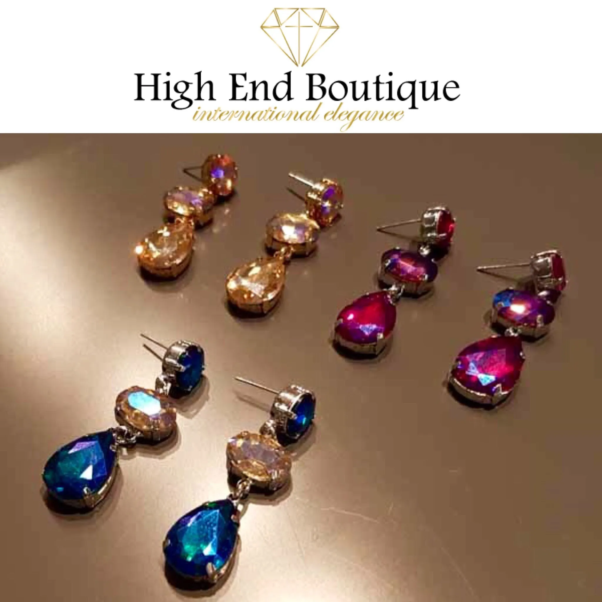 Bejeweled Dangle Earrings with Colored Crystals