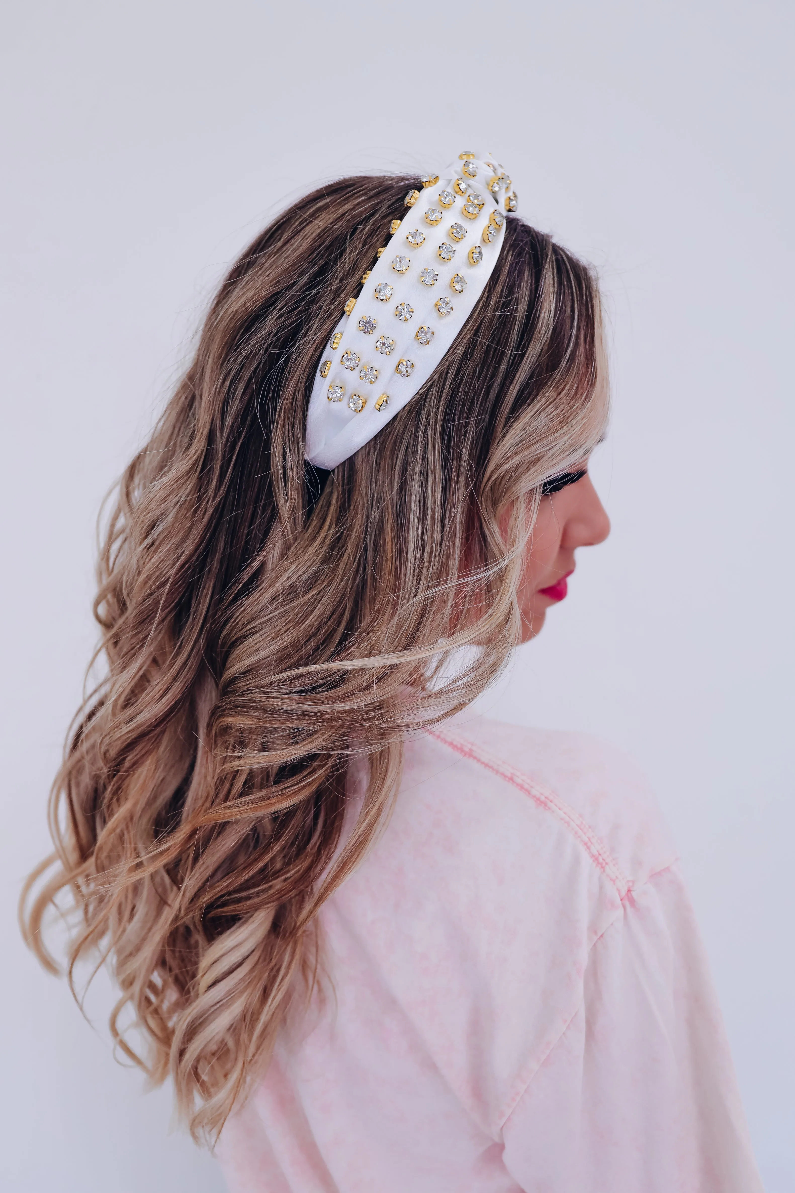 Bejeweled Knotted Headband - Cream
