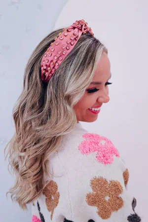 Bejeweled Knotted Headband - Deep Mauve