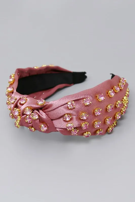 Bejeweled Knotted Headband - Deep Mauve