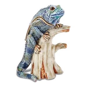 Bejeweled Multi Blue Colors CAYMAN Blue Iguana on Branch Trinket Box