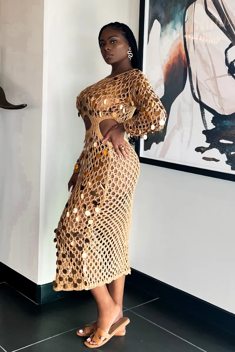 BEJEWELED NUDE CROCHET COVERUP | DRESS (S-XXL)