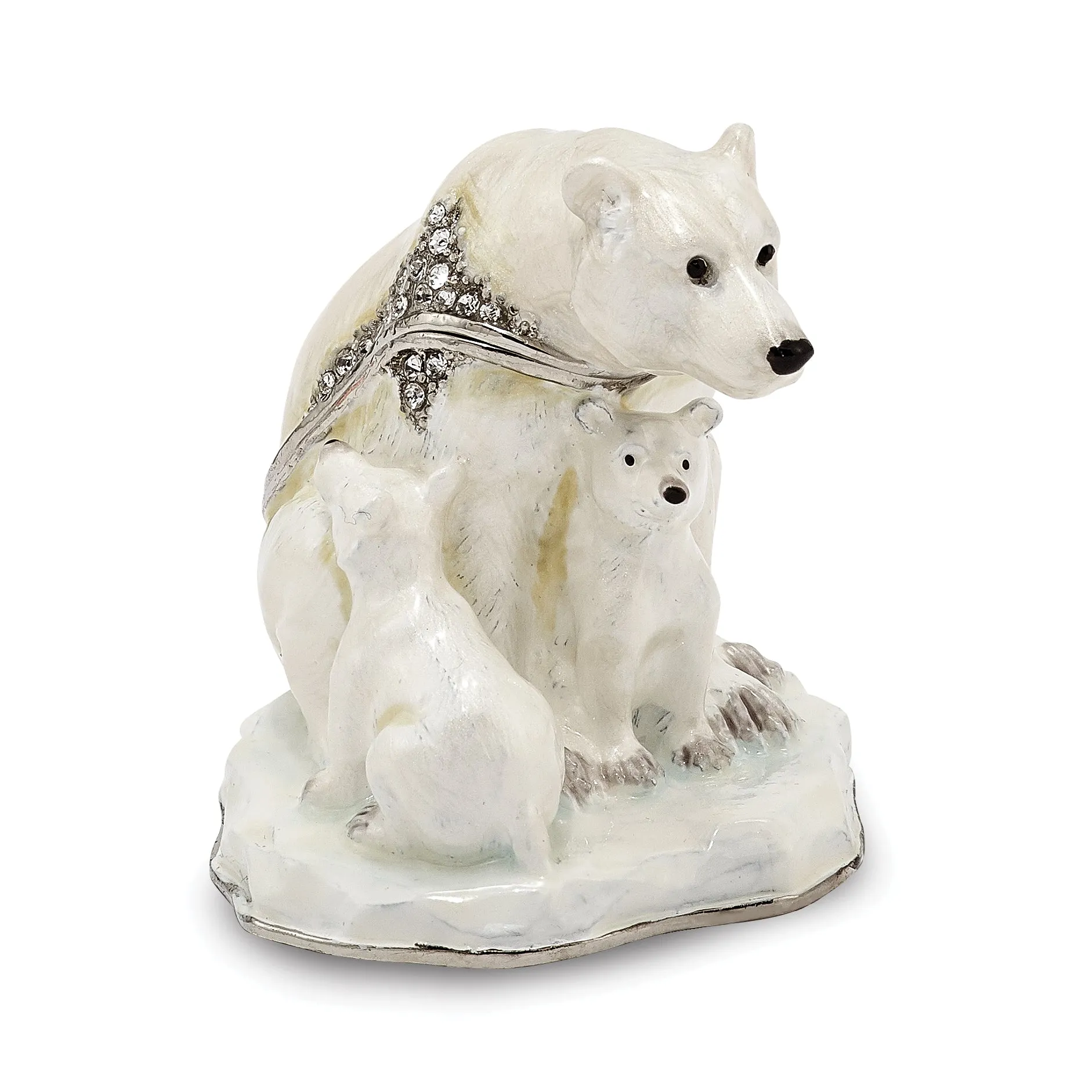 Bejeweled Polar Bear And Cubs Trinket Box