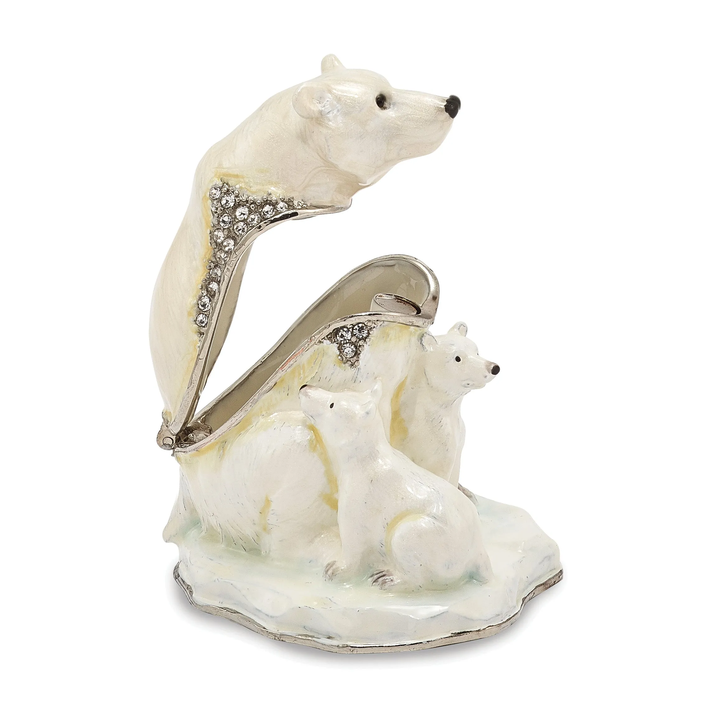 Bejeweled Polar Bear And Cubs Trinket Box