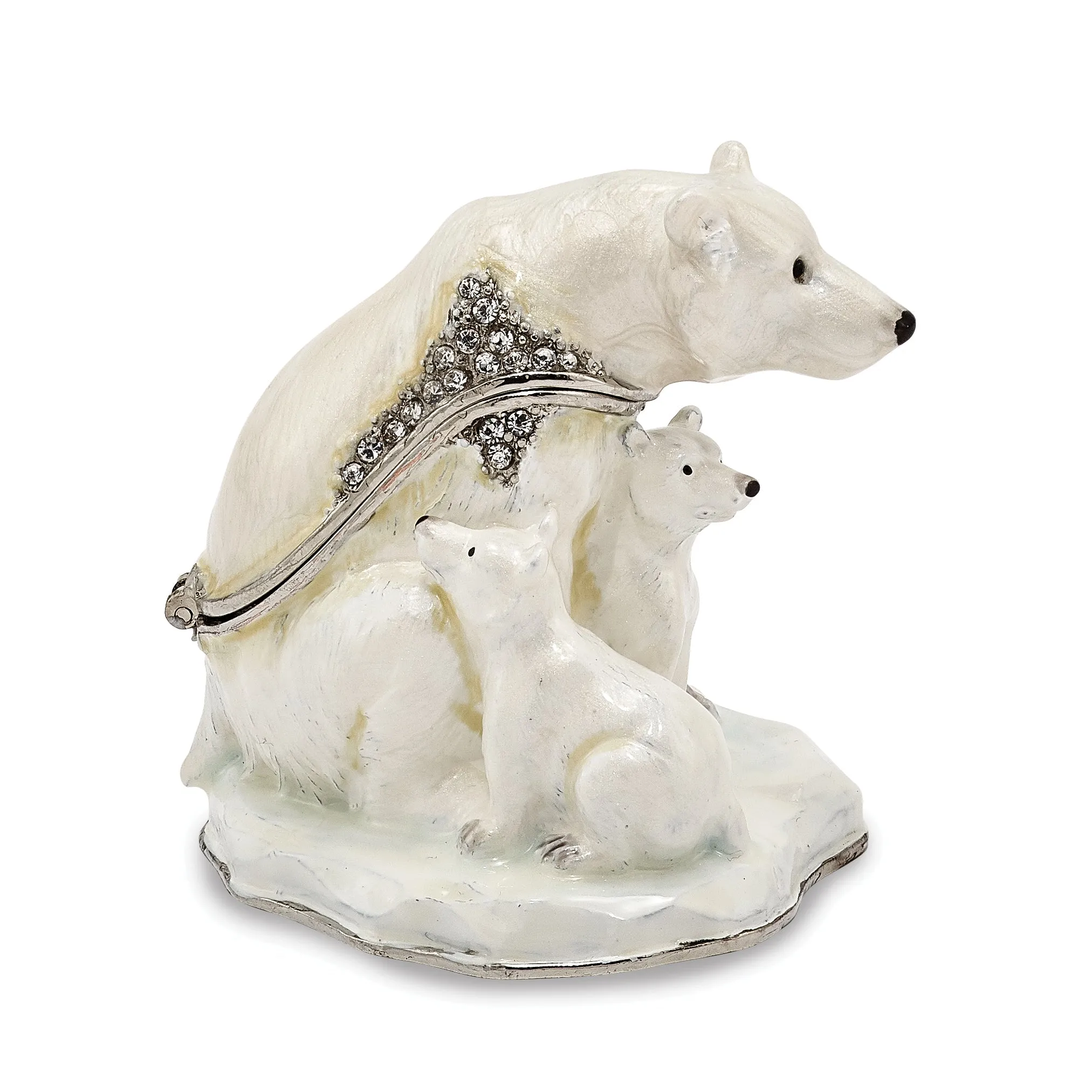 Bejeweled Polar Bear And Cubs Trinket Box