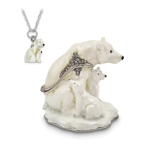 Bejeweled Polar Bear And Cubs Trinket Box