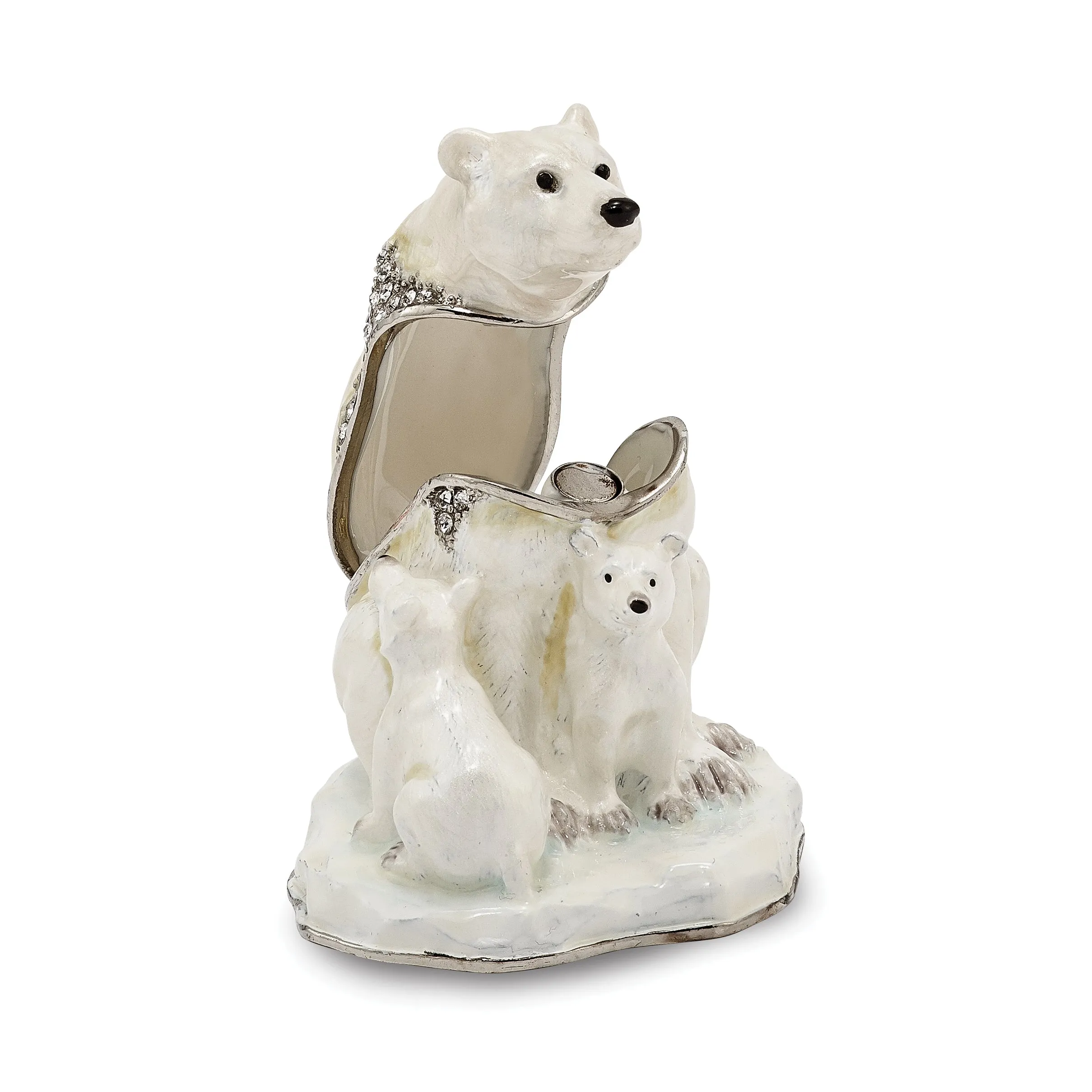 Bejeweled Polar Bear And Cubs Trinket Box